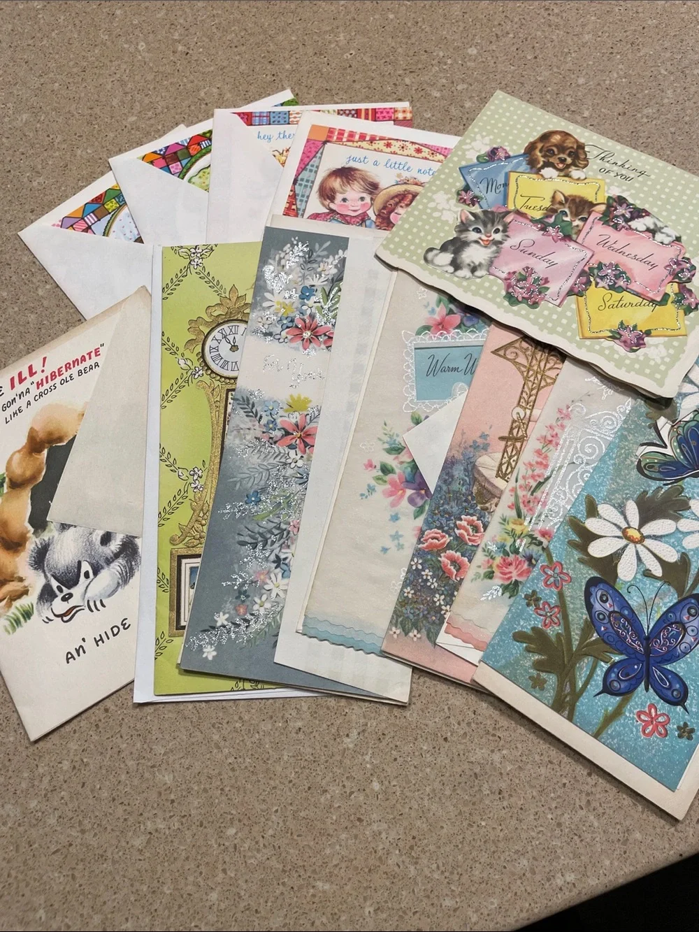 12 Vintage Assorted Greeting Cards - Floral & Animal Designs